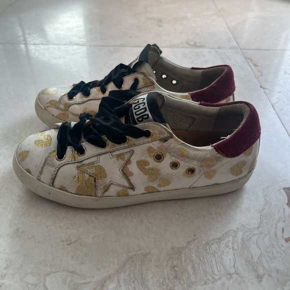 GOLDEN GOOSE DELUXE BRANS Girls Gold White Leather Trainers Sneakers (size 30) - Picture 5 of 7